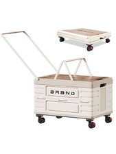 Folding Utility Cart Portable Rolling Crate Handcart Shopping Trolley White