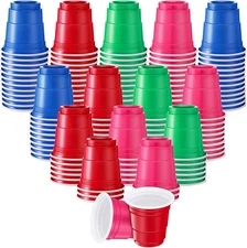 Lounsweer 200 Pcs 2 Oz Plastic Shot Glasses Disposable Shot Cups Colored Mini Su