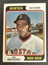 1974 Topps Bob Montgomery Card #301 Red Sox Catcher Bubble Dots Scuff Marks O/C