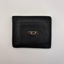 Diesel Men Bifold Wallet 1Dr D Logo Grain Leather Black Vintage Luxury Compact