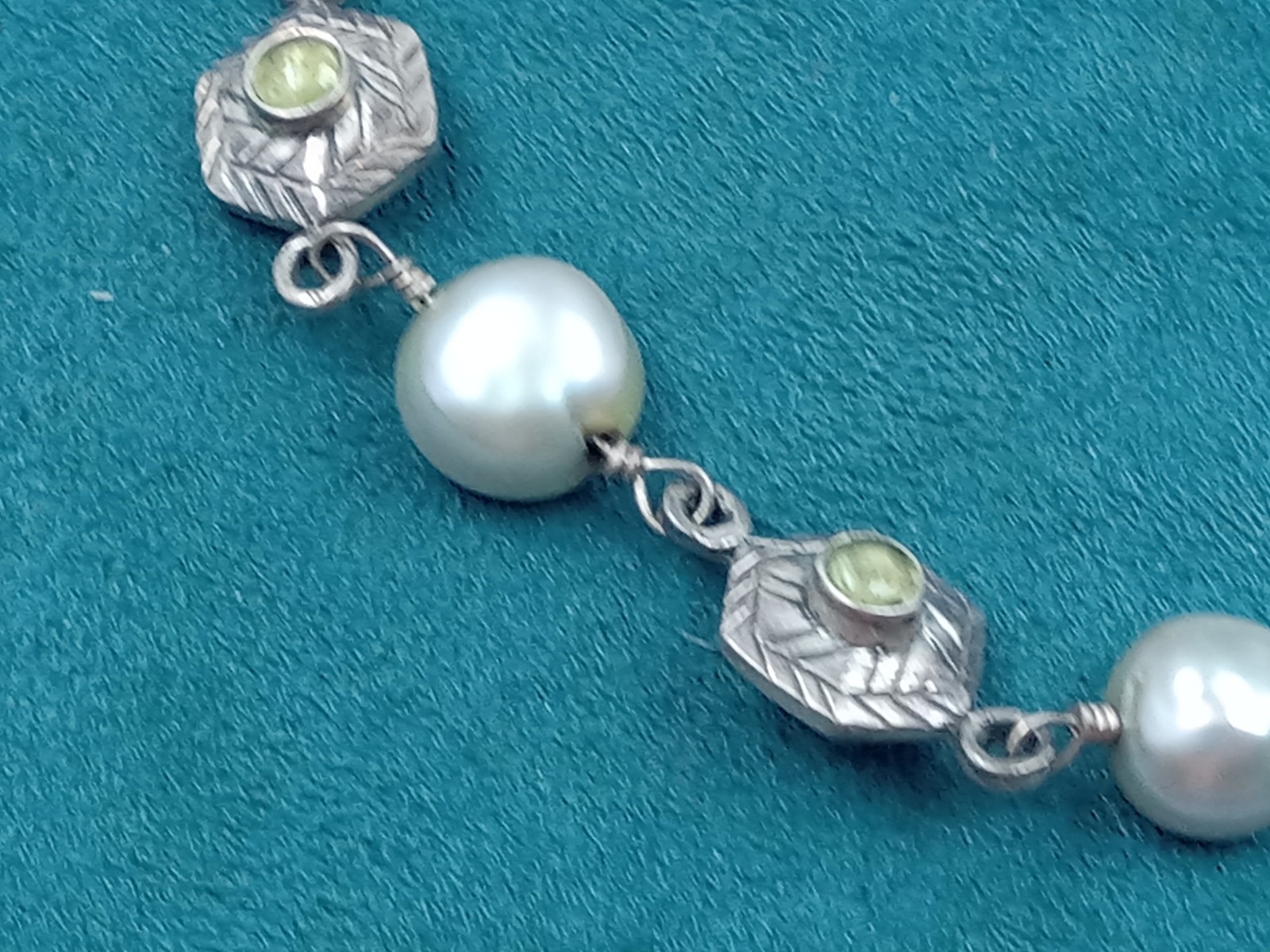 Sterling Silver Bracelet w. Alternating Pearl & P… - image 8