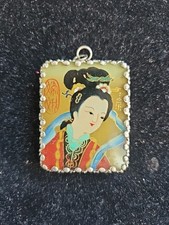 Vintage Pedant Japanese cameo hand painted double Side Beautiful Women's 