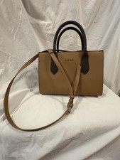 Nine West Beige Logo Pattern Zip Satchel Top Handle Bag Double Handles