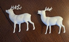 Vintage Plastic Irwin Santa in white plastic sleigh w/ 2 white plastic reindeer