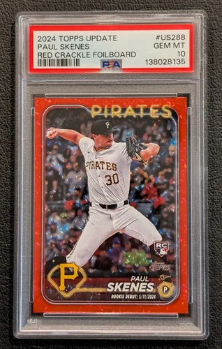 2024 Topps Update Paul Skenes Rookie Debut Red Crackle Foilboard #/199 RC PSA 10