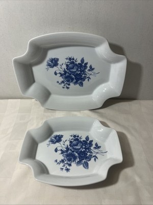 2 Tirschenreuth Bavaria Porcelain Trays W / Blue Floral Design 