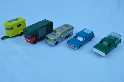 Lesney Matchbox Vintage Lot (Coach, Kennel, Trailer, Lark Wagonaire, Box, Horse)
