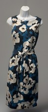 O By Oscar De La Renta Hawaiian Floral Black Blue Cream Fit & Flare Dress Sz 6