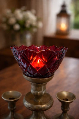 Kerzenglas Glasaufsatz Fiori Rot KRÖMER Windlichtaufsatz für Kerzenständer - Bild 1 von 4
