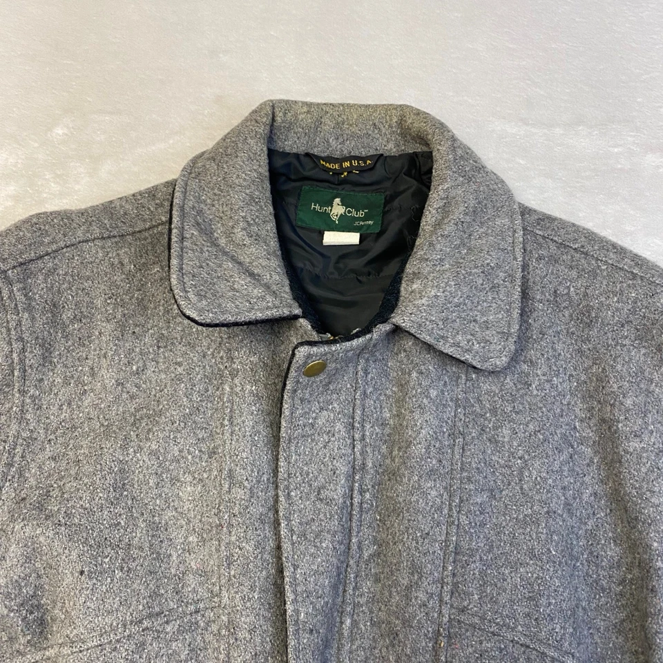 Hunt Club JCPenney Mens Small Gray Wool Blend Bomber Jacket Made in USA - Image 2 of 4