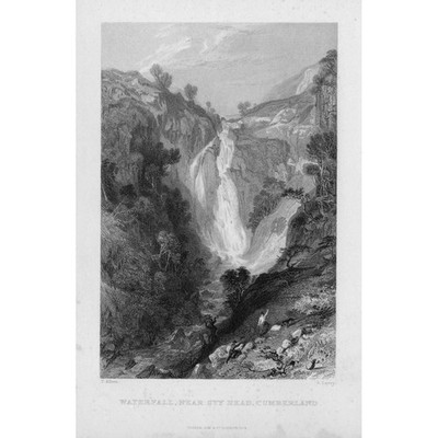 STY HEAD Cumbria The Waterfall - Antique Print 1834