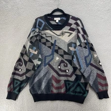 Norm Thompson Alpaca Sweater Men Large Blue Geometric Multicolor Soft Multicolor