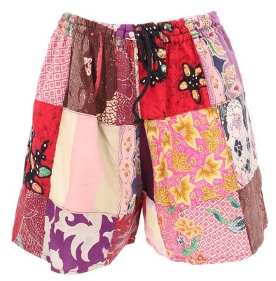 Ethno Patchwork Yogashorts, upcycling Strandshorts, Unisex - rot/bunt