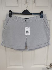 Next Petite Striped Cotton Shorts Grey & White Size Uk14 Petite BNWT New Summer