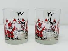 Christmas Georges Briard MCM Signed 2 Santa Lowball Rocks Glasses