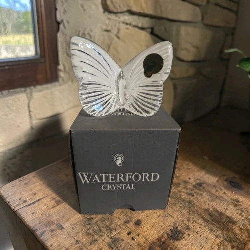 Vtg Waterford Crystal Butterfly in Box Figurine Paperweight Clear Glass Decor