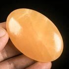 49g 59mm Natural Orange Calcite Palm Stone Sun Stone Crystal Healing Worry Stone