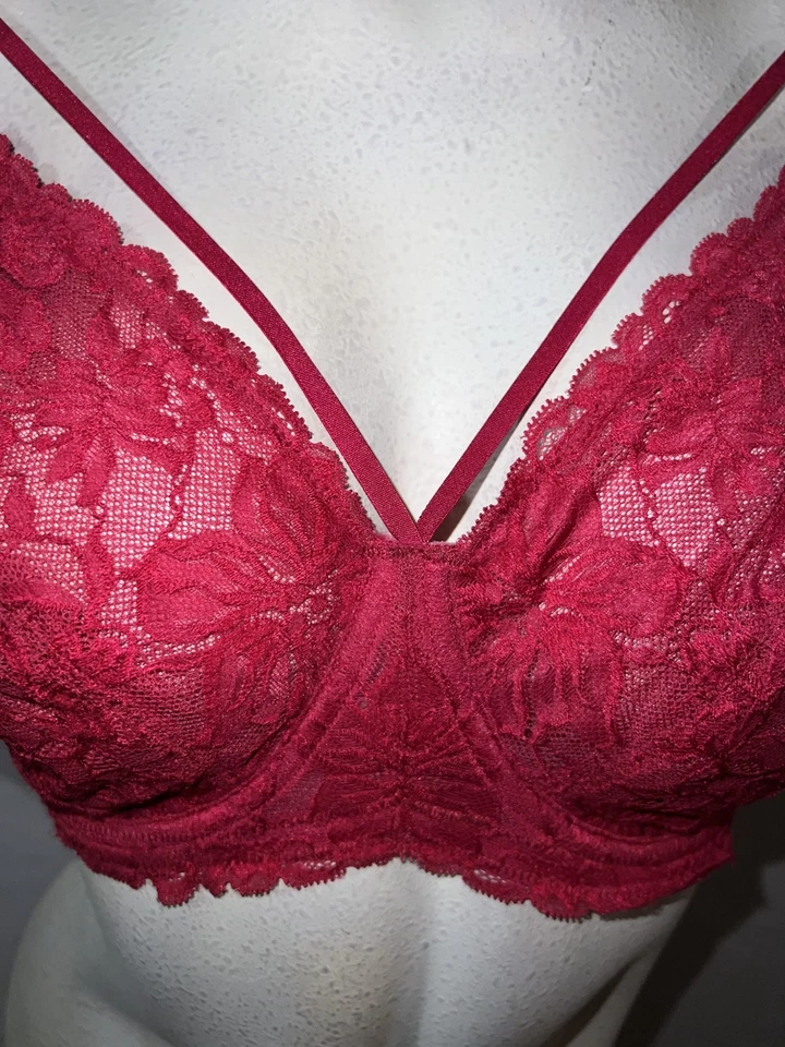 HSIA 蕾丝最小文胸红色无衬里钢圈全覆盖宽肩带尺寸 34I — 第 2/4 张图片