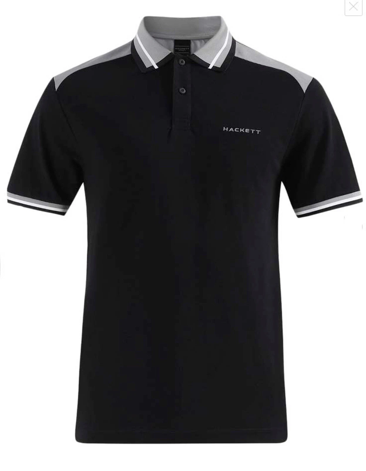 Hackett Sport Classic Fit Short Sleeved Polo Shirt Black with Grey