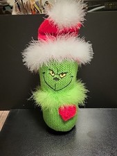 Unique Handmade Crochet Grinch With Crochet Santa Hat, Heart And Boas Scarf 17"