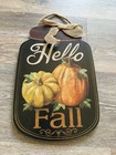 Hello Fall Autumn Pumpkin Decoration Wooden with Bow Hanging Sign — photo 1