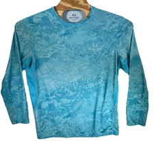Realtree Long Sleeve Performance Fishing Shirt Ocean Blue Marble Pattern Size L