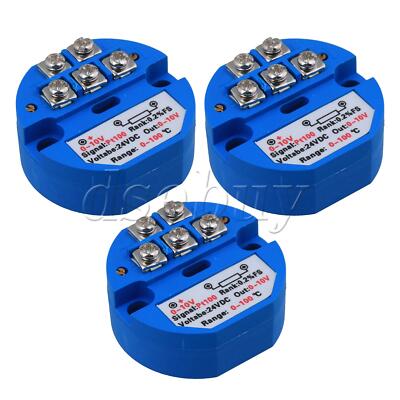 3 Pieces DC 24V Temperature Sensor Transmitter PT100 0-10V Output Supply
