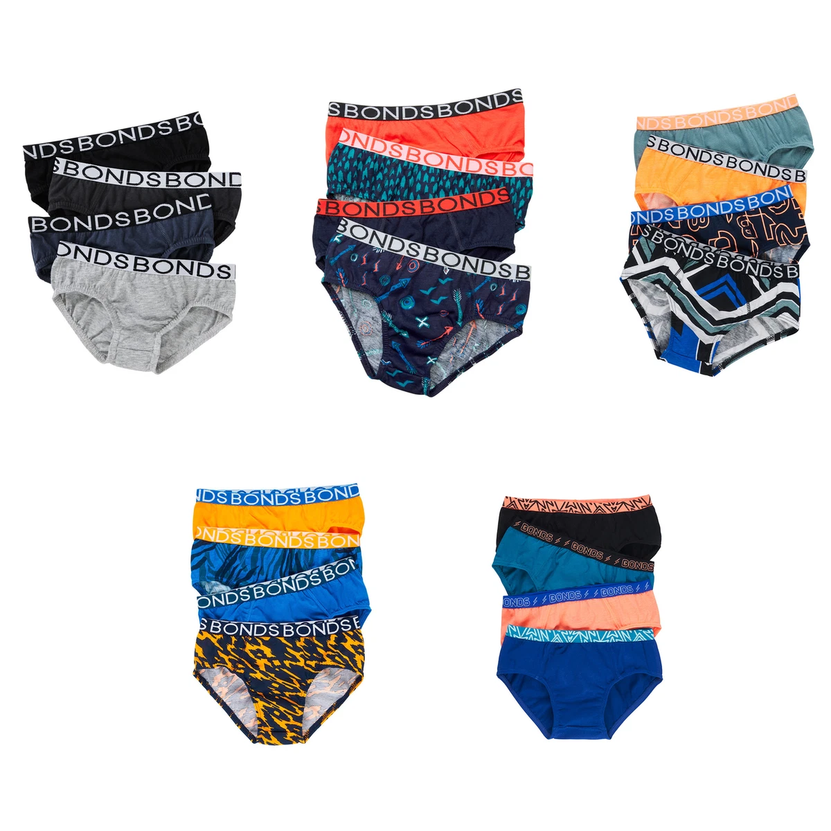 New Bonds Boys Kids Underwear 4 Pack Undies Briefs Assorted