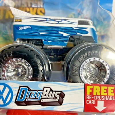 Hot Wheels Monster Trucks VW Drag Bus White & Blue New in