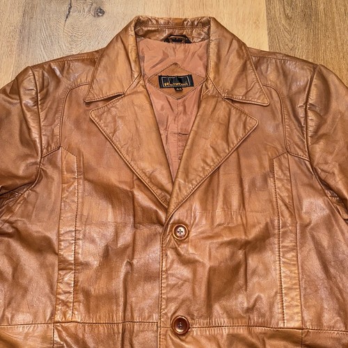 Vtg Richman Leather Jacket Mens Trench Coat Blazer Disco Fight Club 60s 70s 44 - Picture 8 of 17