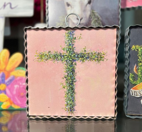 The Round Top Collection Mini Vine Cross Print With Galvanized Frame
