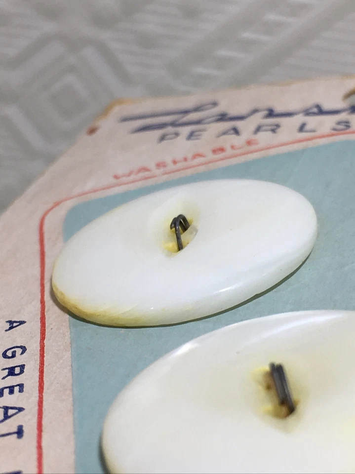 Vintage Lansing White Pearl Round Buttons 2 Hole Eye #147 Size 36 Set of 2 7/8" - Image 2 of 3