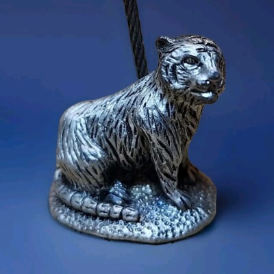 Pewter Tiger Animal Diorama Miniature Art Figurine Memo Holder Clip