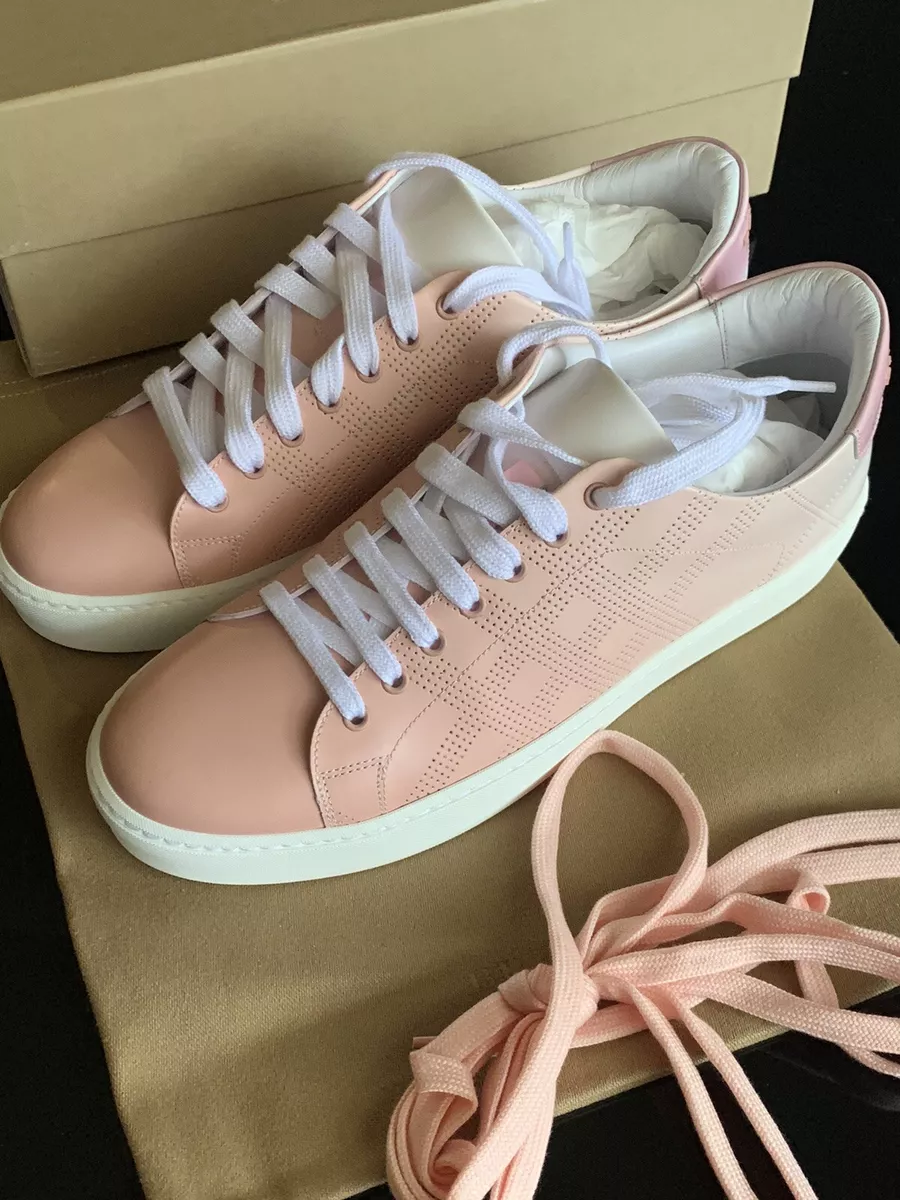 BURBERRY Westford Leather Perforated Sneakers 38EU 8US Sugar Pink SOLD OUT NEW