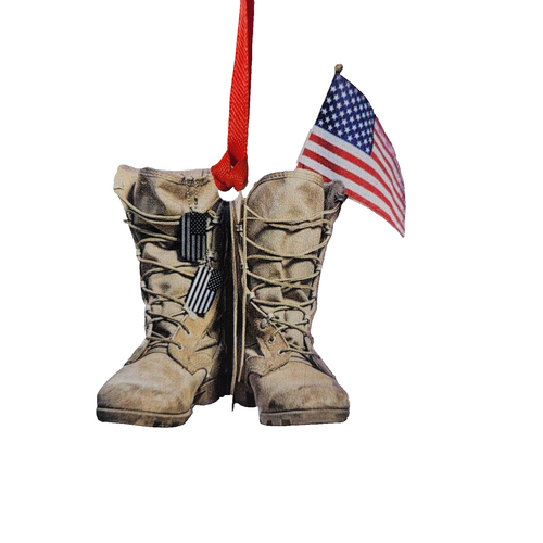 Acrylic Military Boots Ornament w American Flag & Hanging Ribbon | eBay