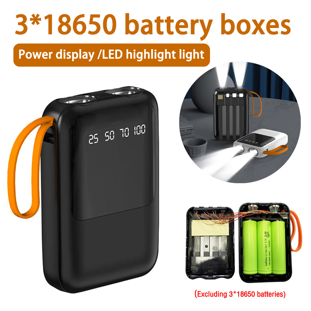 3*18650 DIY Power Bank Case with LED Display & Charging Cable  