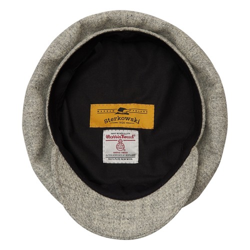 Sterkowski BIG APPLE Harris Tweed 100% Wolle Mutze Original Schirm Hellgrau - Picture 6 of 6
