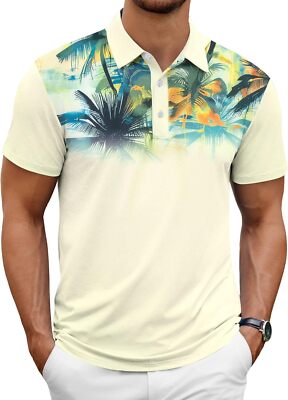 Men's Hawaiian Golf Polo Shirt - Premium Print Moisture Wicking -Soft Sports Tee