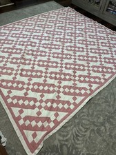 Vintage Quilt As Is Queen Hand Stitched Pink Retro Squares Southern