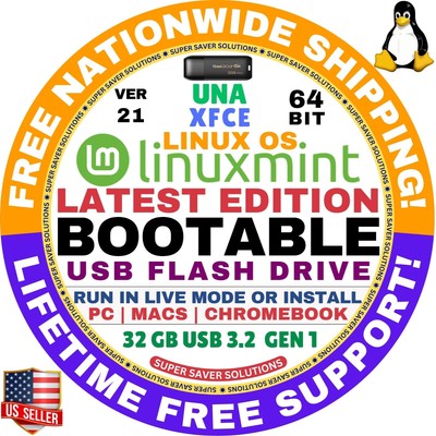 Linux MINT 20.3 USB UNA XFCE 64-Bit Live Boot, Full Install MAC, PC