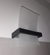 Applique moderna, vetro satinato struttura legno nero e metallo, 1 luce E27 LED
