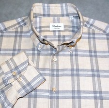STENSTROMES MENS SHIRT L SOFT TWILL GREY TAN WINDOW PLAID