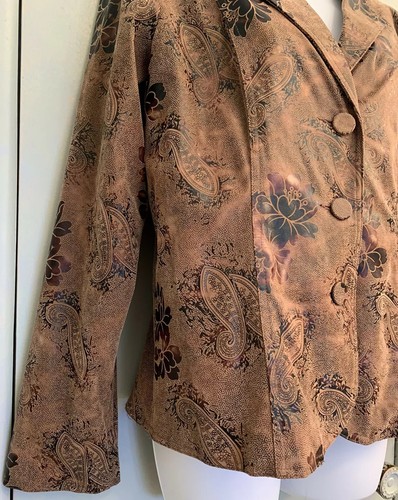 Bamboo Traders Size M Faux Suede Jacket Coat Paisley Floral Brown Earth Tones - Picture 7 of 12
