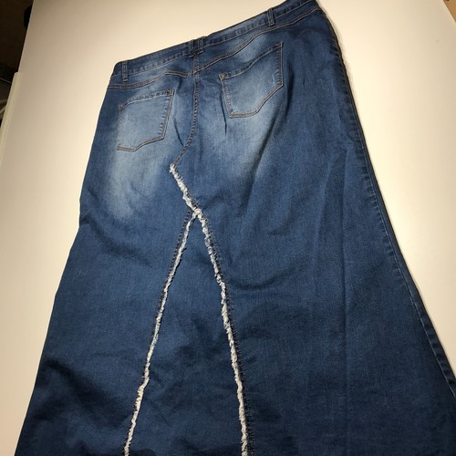 Ashley Stewart Skirt Size 18 Front Slit Trumpet Long Modest Destroyed Blue Denim - Picture 10 of 13