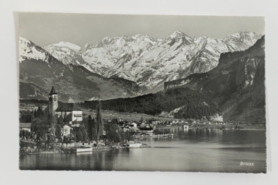 RPPC Brienz Switzerland Real Photo Postcard River Mountains Panorama Unposted