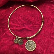 2013 ALEX & ANI Gold Tone SLIDE EXPANDABLE BANGLE BRACELET with WIND & FIRE "K"