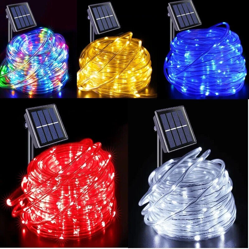 Solar Rope PVC LED String Fairy Lights For Garden Outdoor Wedding Party Decor AU
