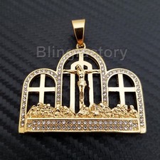 STAINLESS STEEL HIP HOP ICED CUBIC ZIRCONIA GOLD PT LAST SUPPER JESUS PENDANT
