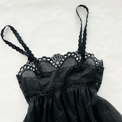 Vintage Sheer Chiffon Nylon Artemis Gothic Black 60s Maxi Gown Slip Dress S  | eBay