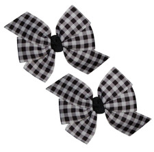 WD2U Baby Girl Set of 2 Black  White Buffalo Plaid Hair Bows Alligator Clips
